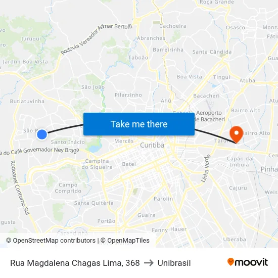 Rua Magdalena Chagas Lima, 368 to Unibrasil map