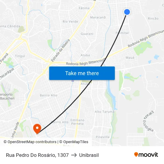 Rua Pedro Do Rosário, 1307 to Unibrasil map