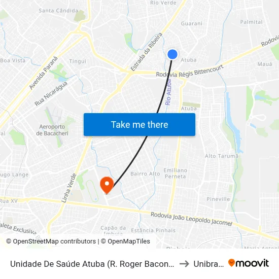Unidade De Saúde Atuba (R. Roger Bacon, 665) to Unibrasil map