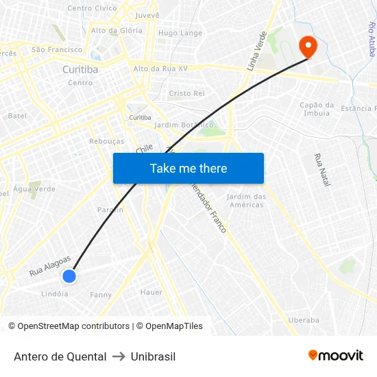 Antero de Quental to Unibrasil map