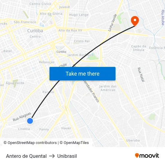 Antero de Quental to Unibrasil map