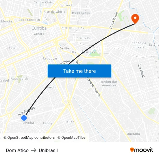 Dom Ático to Unibrasil map