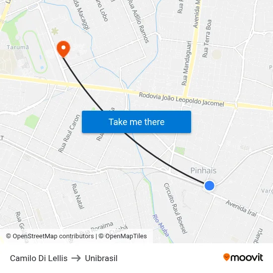 Camilo Di Lellis to Unibrasil map