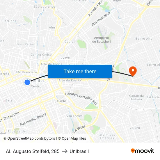 Al. Augusto Stelfeld, 285 to Unibrasil map