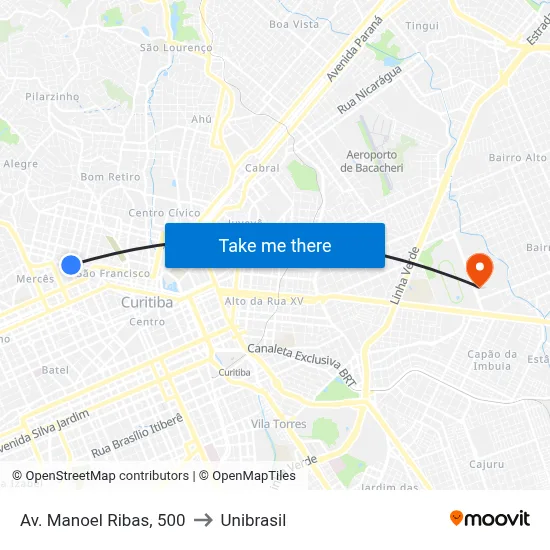 Av. Manoel Ribas, 500 to Unibrasil map