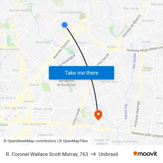 R. Coronel Wallace Scott Murray, 763 to Unibrasil map