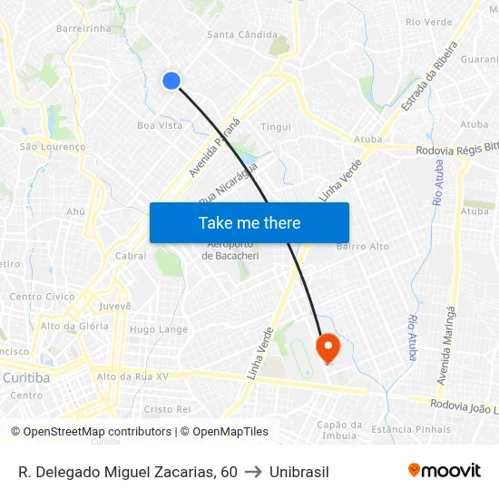 R. Delegado Miguel Zacarias, 60 to Unibrasil map