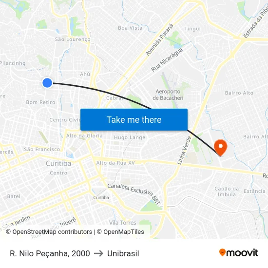 R. Nilo Peçanha, 2000 to Unibrasil map