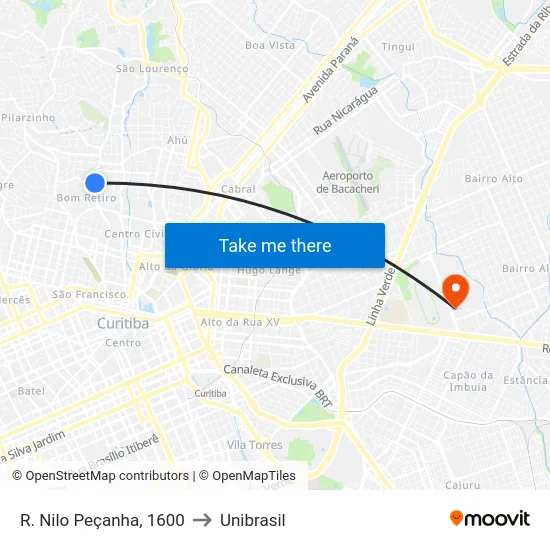 R. Nilo Peçanha, 1600 to Unibrasil map