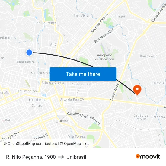 R. Nilo Peçanha, 1900 to Unibrasil map