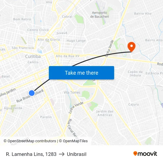 R. Lamenha Lins, 1283 to Unibrasil map