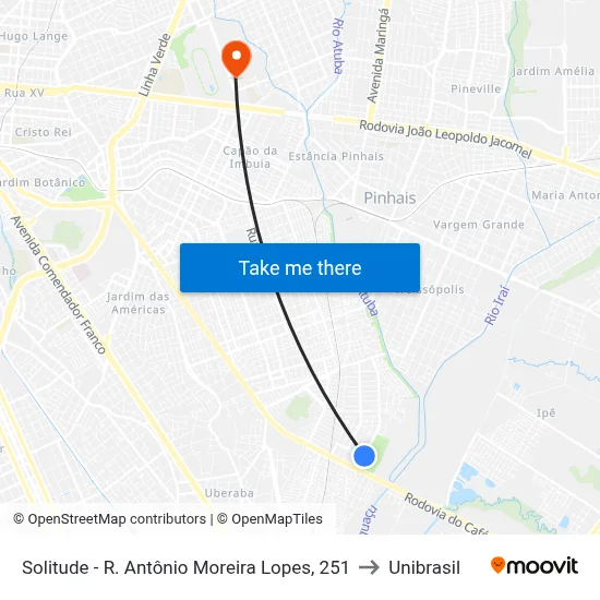 Solitude - R. Antônio Moreira Lopes, 251 to Unibrasil map