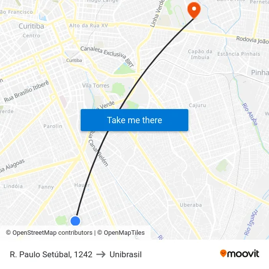 R. Paulo Setúbal, 1242 to Unibrasil map