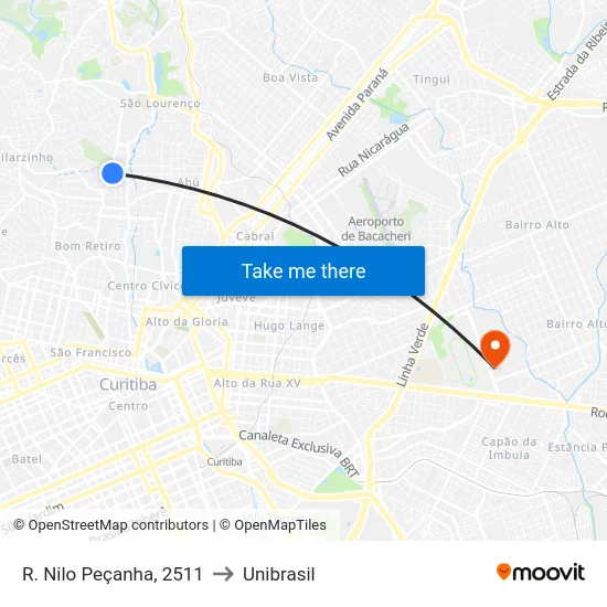 R. Nilo Peçanha, 2511 to Unibrasil map