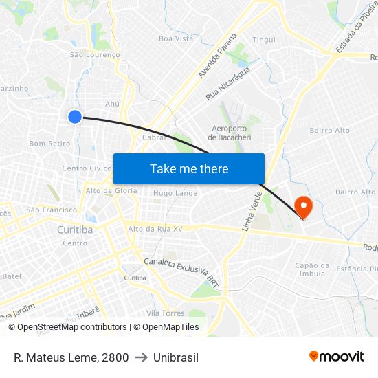 R. Mateus Leme, 2800 to Unibrasil map