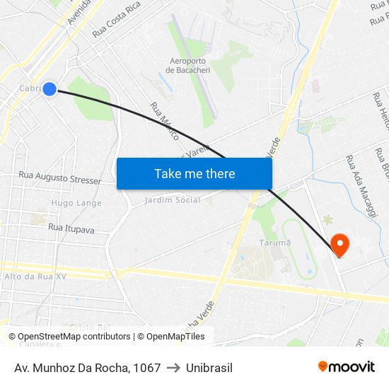 Av. Munhoz Da Rocha, 1067 to Unibrasil map