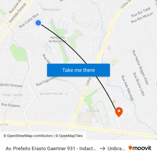Av. Prefeito Erasto Gaertner 931 - Indacta II to Unibrasil map