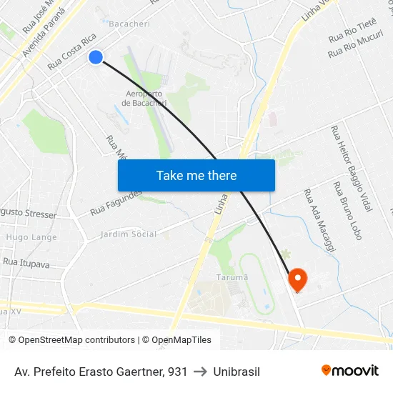 Av. Prefeito Erasto Gaertner, 931 to Unibrasil map