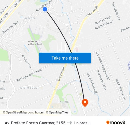 Av. Prefeito Erasto Gaertner, 2155 to Unibrasil map