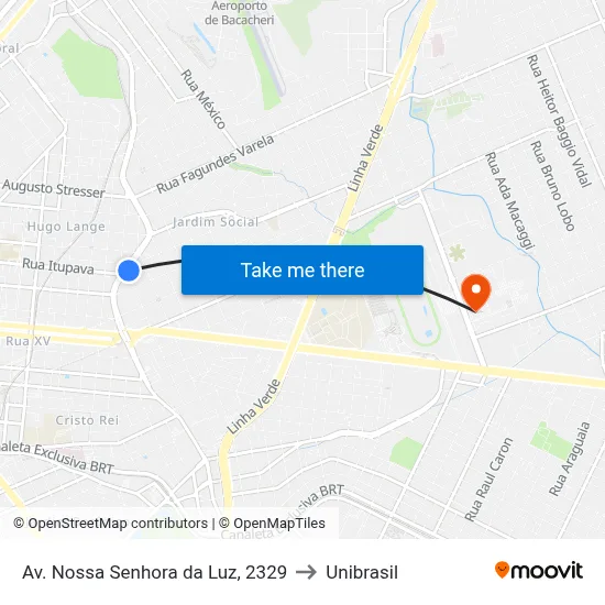Av. Nossa Senhora da Luz, 2329 to Unibrasil map