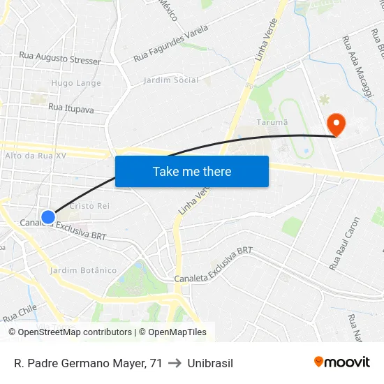 R. Padre Germano Mayer, 71 to Unibrasil map