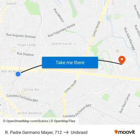 R. Padre Germano Mayer, 712 to Unibrasil map