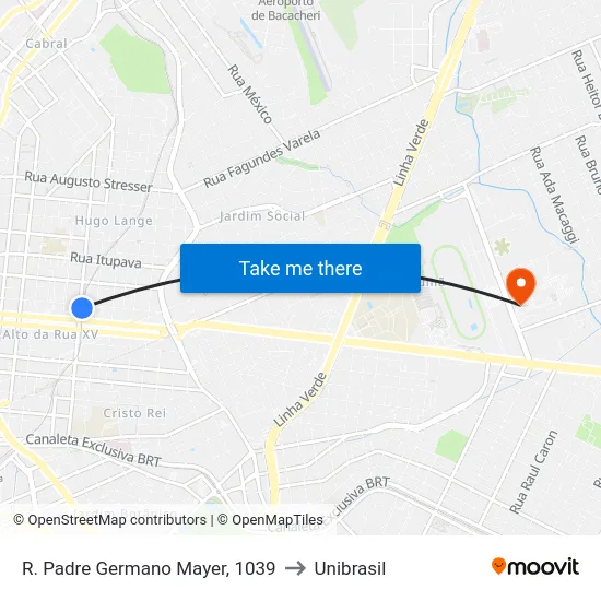 R. Padre Germano Mayer, 1039 to Unibrasil map