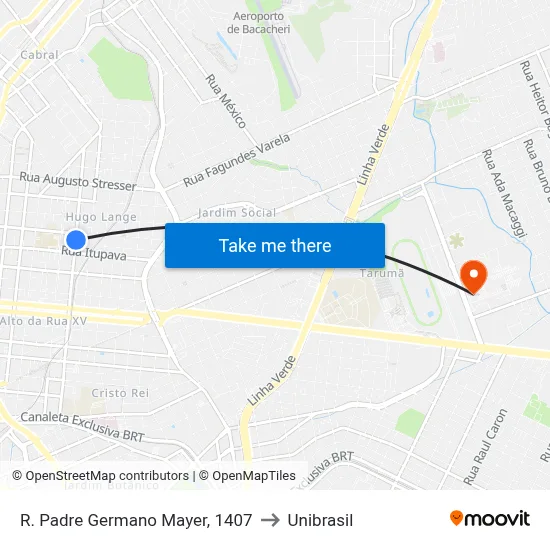 R. Padre Germano Mayer, 1407 to Unibrasil map