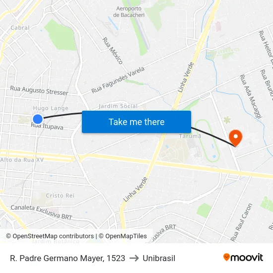 R. Padre Germano Mayer, 1523 to Unibrasil map