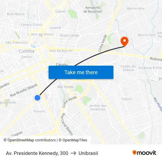 Av. Presidente Kennedy, 300 to Unibrasil map