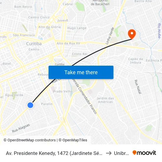 Av. Presidente Kenedy, 1472 (Jardinete Sérgio Fraga) to Unibrasil map