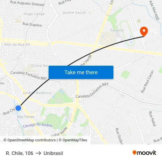 R. Chile, 106 to Unibrasil map