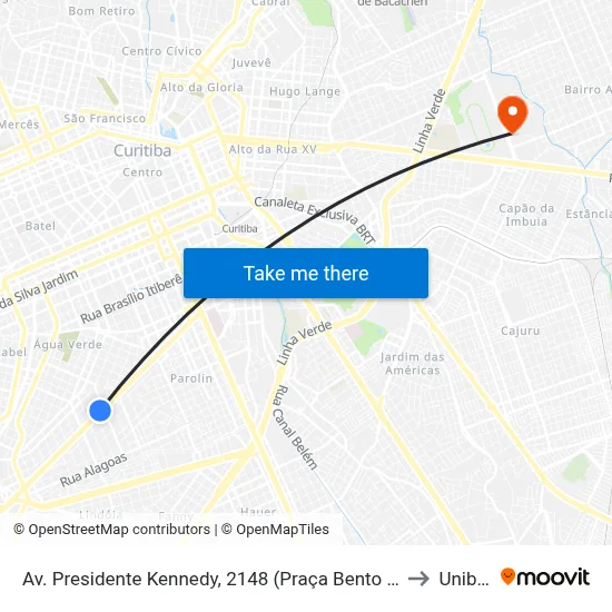 Av. Presidente Kennedy, 2148 (Praça Bento Munhoz da Rocha) to Unibrasil map