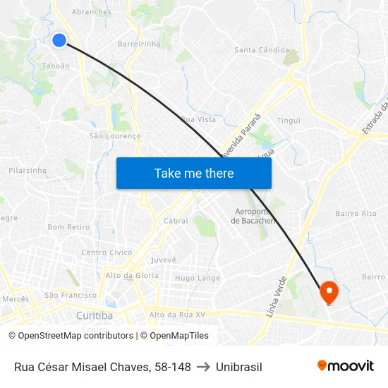 Rua César Misael Chaves, 58-148 to Unibrasil map