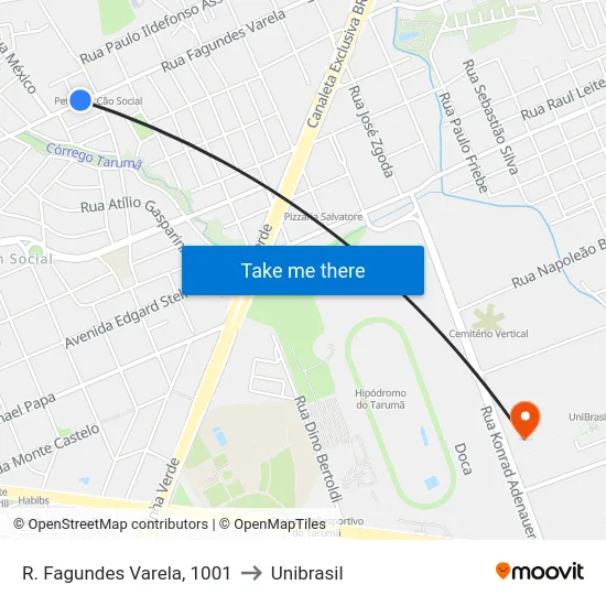R. Fagundes Varela, 1001 to Unibrasil map