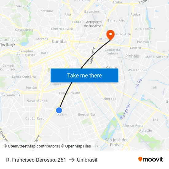 R. Francisco Derosso, 261 to Unibrasil map