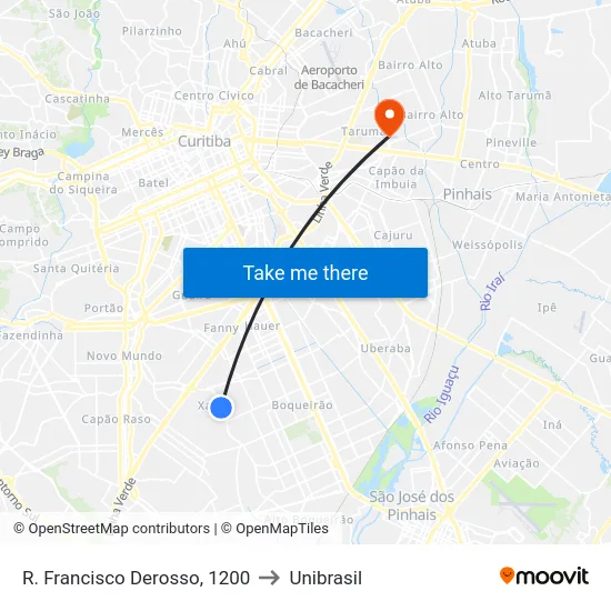 R. Francisco Derosso, 1200 to Unibrasil map