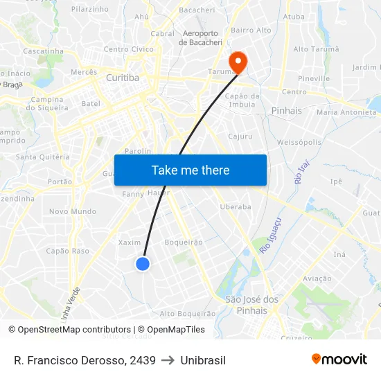 R. Francisco Derosso, 2439 to Unibrasil map