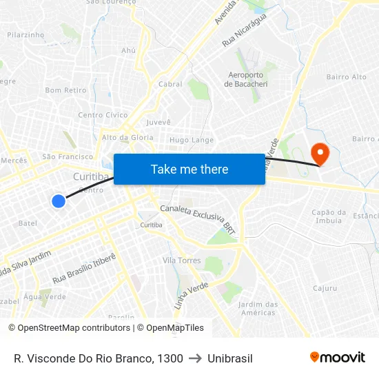 R. Visconde Do Rio Branco, 1300 to Unibrasil map