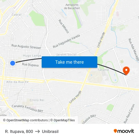 R. Itupava, 800 to Unibrasil map