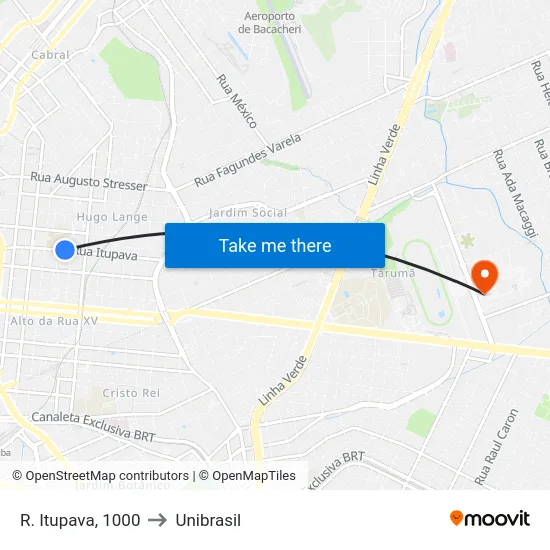 R. Itupava, 1000 to Unibrasil map