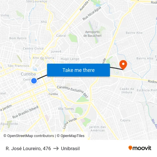 R. José Loureiro, 476 to Unibrasil map