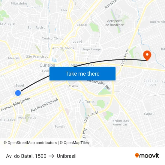 Av. do Batel, 1500 to Unibrasil map