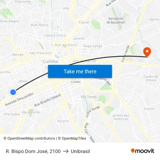 R. Bispo Dom José, 2100 to Unibrasil map