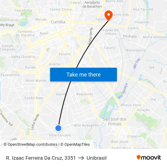 R. Izaac Ferreira Da Cruz, 3351 to Unibrasil map