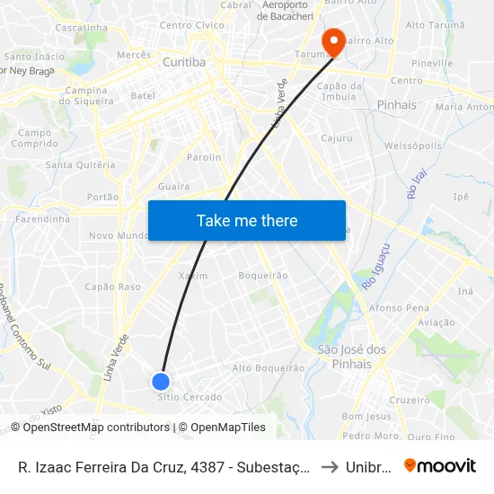 R. Izaac Ferreira Da Cruz, 4387 - Subestação Copel to Unibrasil map