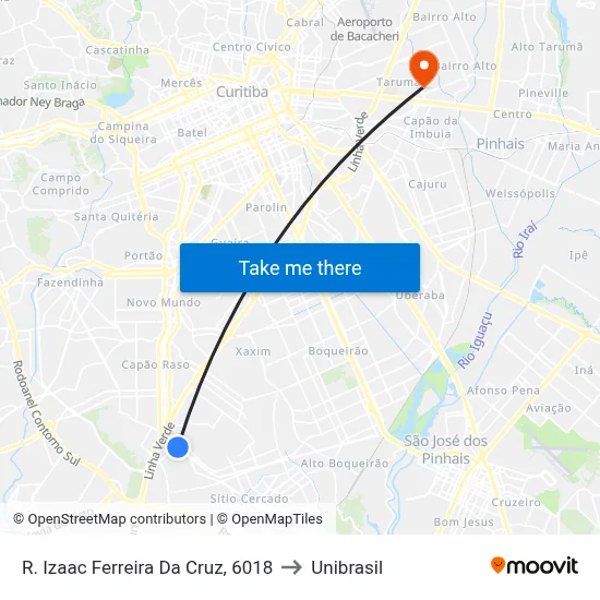 R. Izaac Ferreira Da Cruz, 6018 to Unibrasil map