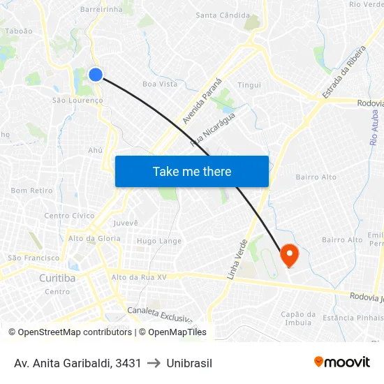 Av. Anita Garibaldi, 3431 to Unibrasil map