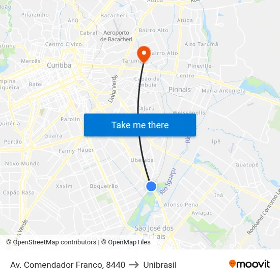 Av. Comendador Franco, 8440 to Unibrasil map
