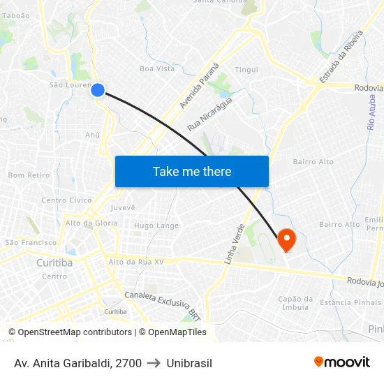 Av. Anita Garibaldi, 2700 to Unibrasil map